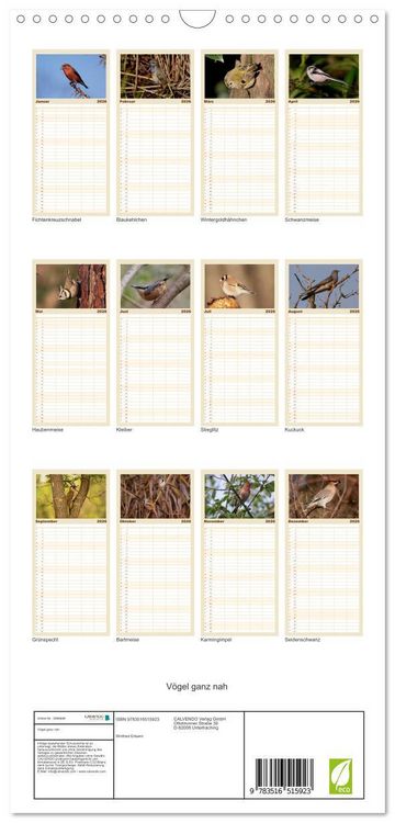 Produktbild: Familienplaner 2026 - V&ouml;gel ganz nah mit 5 Spalten (Wandkalender, 21 x 45 cm) CALVENDO
