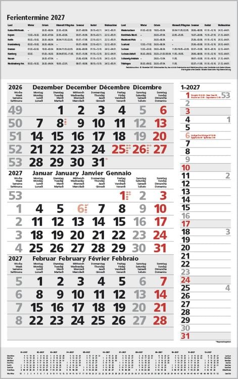 Produktbild: 3-Monats-Planer Combi Grau 2027