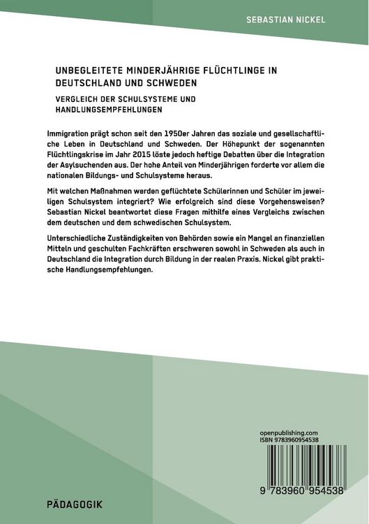 Produktbild: Unbegleitete minderj&auml;hrige Fl&uuml;chtlinge in Deutschland und Schweden. Vergleich der Schulsysteme und Handlungsempfehlungen