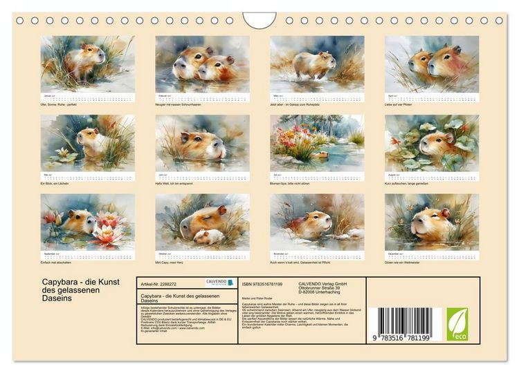 Produktbild: Capybara - die Kunst des gelassenen Daseins (Wandkalender 2027 DIN A4 quer), CALVENDO Monatskalender