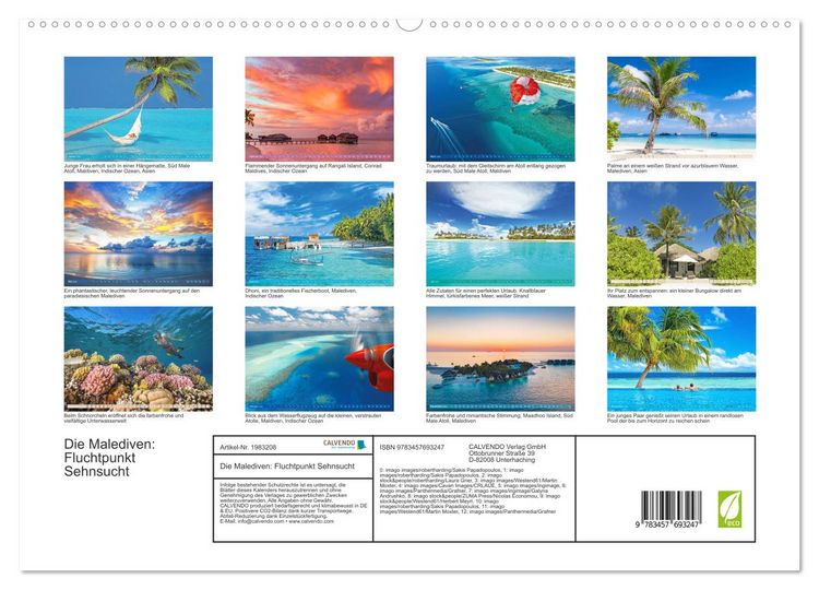 Produktbild: Die Malediven: Fluchtpunkt Sehnsucht (Wandkalender 2026 DIN A2 quer), CALVENDO Monatskalender