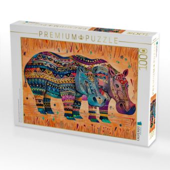 Produktbild: CALVENDO Puzzle Abstraktes Flusspferd mit Sonnenornament | 1000 Teile Lege-Gr&ouml;&szlig;e 64x48cm Foto-Puzzle f&uuml;r gl&uuml;ckliche Stunden