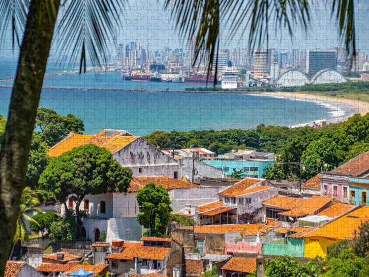 Produktbild: CALVENDO Puzzle Skyline Recifes im Hintergrund, Olinda, Brasilien | 1000 Teile Lege-Gr&ouml;&szlig;e 64x48cm Foto-Puzzle f&uuml;r gl&uuml;ckliche Stunden
