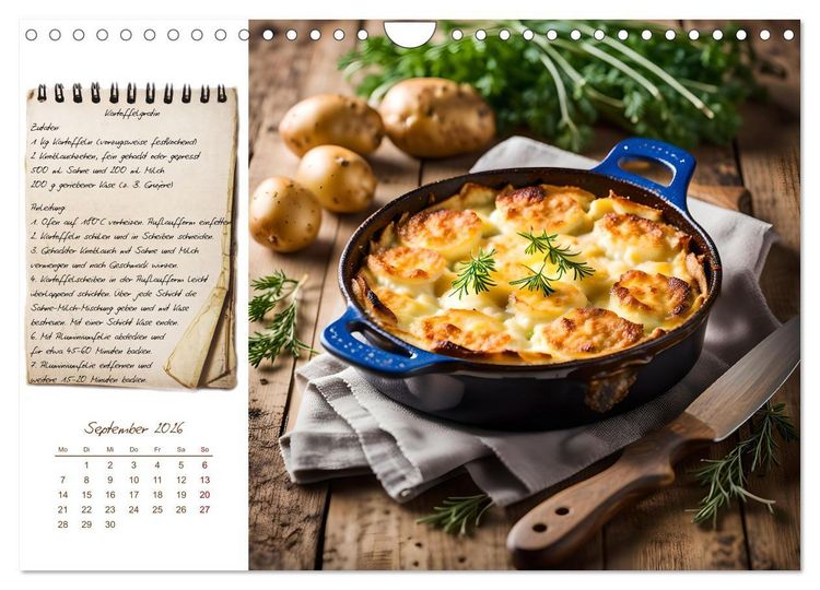 Produktbild: Kartoffelzeit - Zw&ouml;lf klassische KI Kartoffelgerichte mit Rezept (Wandkalender 2026 DIN A4 quer), CALVENDO Monatskalender