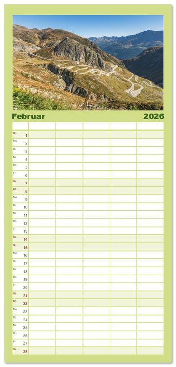 Produktbild: Familienplaner 2026 - Schweizer Alpenp&auml;sse mit 5 Spalten (Wandkalender, 21 x 45 cm) CALVENDO