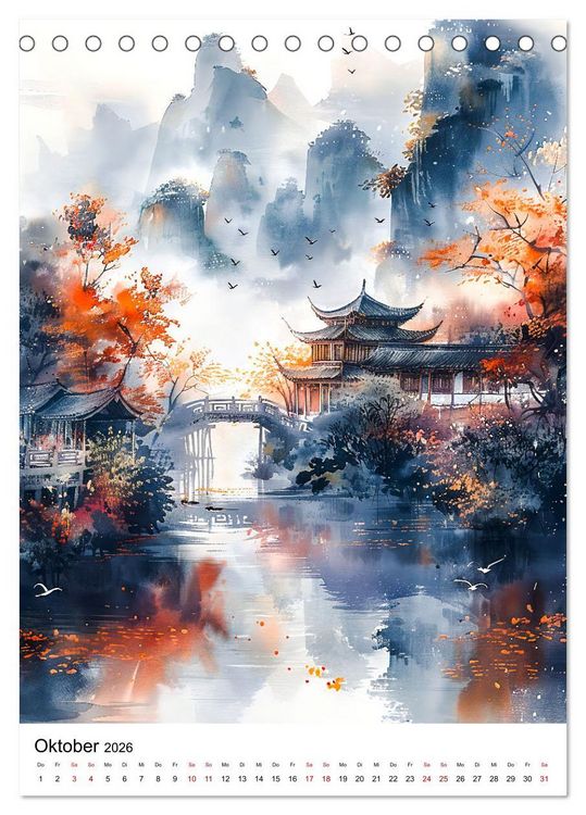 Produktbild: China in Wasserfarben - Idyllische Reise durch Traumlandschaften (Tischkalender 2026 DIN A5 hoch), CALVENDO Monatskalender