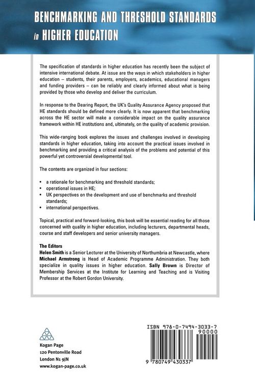 Produktbild: Benchmarking and Threshold Standards in Higher Education