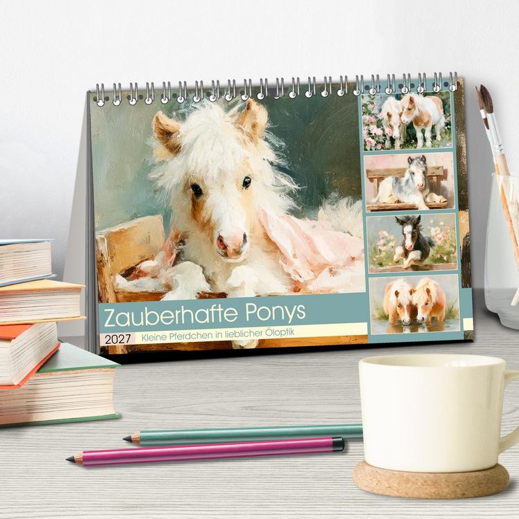 Produktbild: Zauberhafte Ponys. Kleine Pferdchen in lieblicher &Ouml;loptik (Tischkalender 2027 DIN A5 quer), CALVENDO Monatskalender
