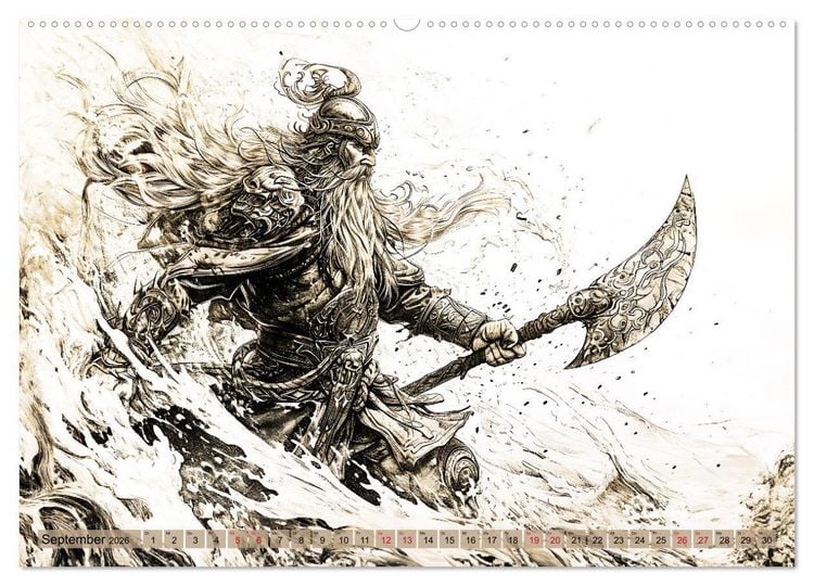 Produktbild: G&ouml;tter der Wikinger - Skizzen zur Welt der Nordischen Mythologie (hochwertiger Premium Wandkalender 2026 DIN A2 quer), Kunstdruck in Hochglanz