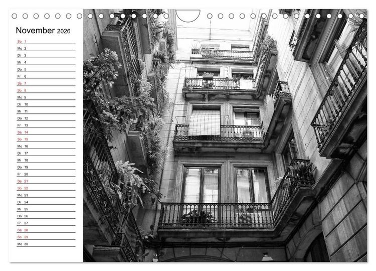 Produktbild: Barcelona Schwarz / Wei&szlig; Impressionen (Wandkalender 2026 DIN A4 quer), CALVENDO Monatskalender