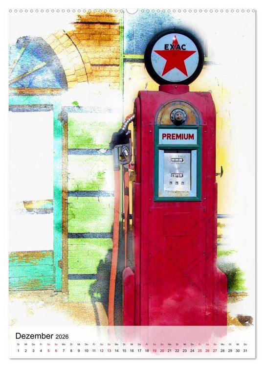 Produktbild: Gasoline - Vintage Tanks&auml;ulen in Szene gesetzt (Wandkalender 2026 DIN A2 hoch), CALVENDO Monatskalender