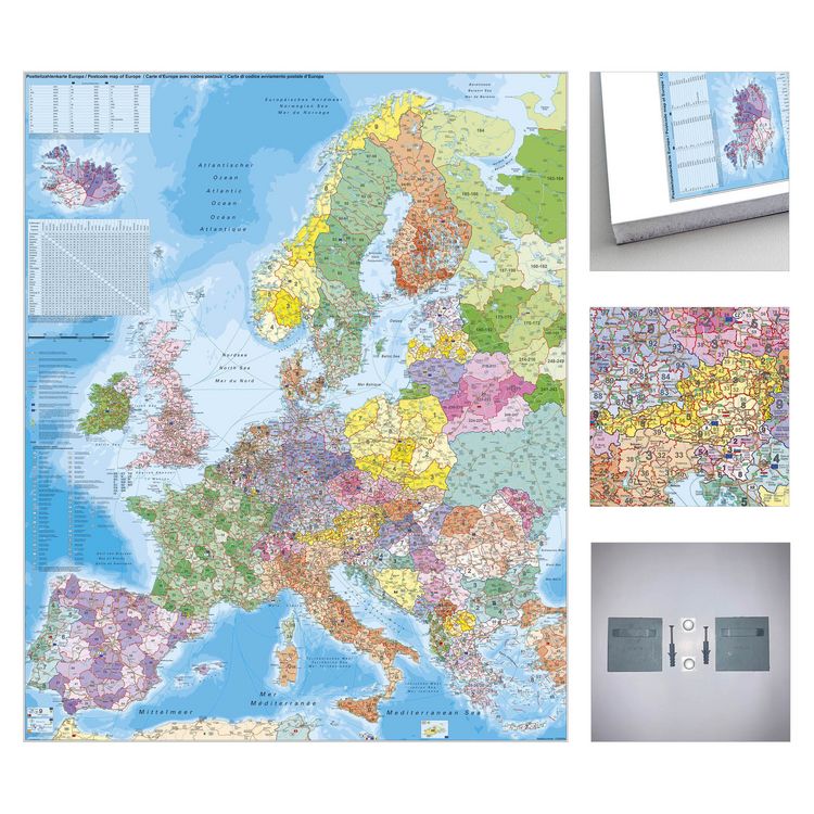 Produktbild: Europa Postleitzahlen Karte zum Pinnen auf EasyPrint - Platte mit Wandhalterung