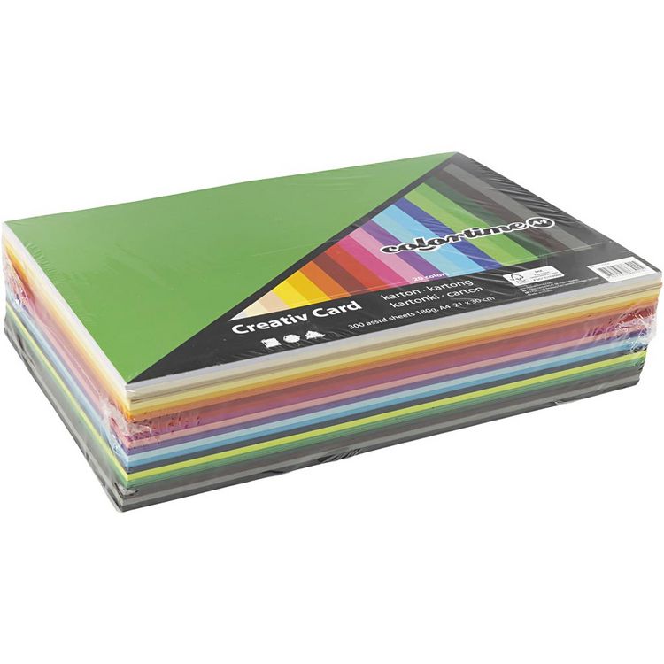 Produktbild: Creativ Company Farbkarton, A4, Blatt 210x297 mm, 180 g, sortierte Farben, 300 Blatt sortiert