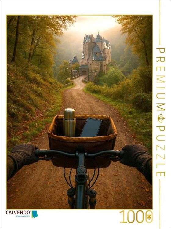 Produktbild: CALVENDO Puzzle Burg Eltz Rheinland Pfalz mit dem Fahrrad | 1000 Teile Lege-Gr&ouml;&szlig;e 64x48cm Foto-Puzzle f&uuml;r gl&uuml;ckliche Stunden