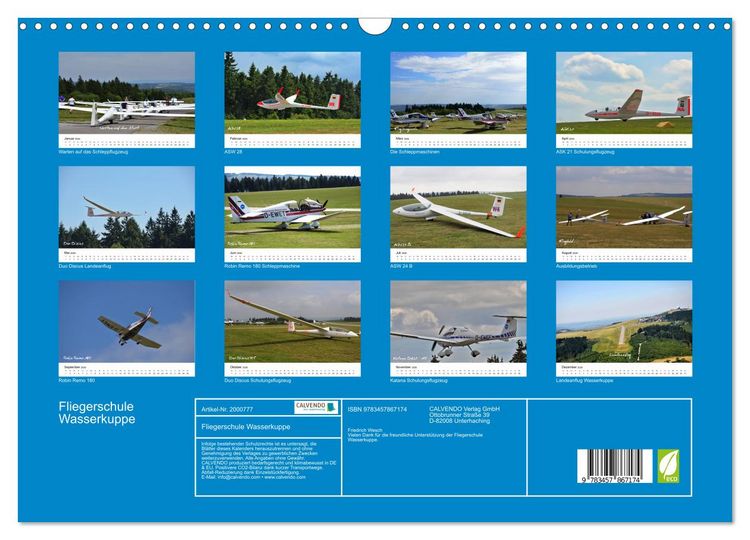 Produktbild: Fliegerschule Wasserkuppe (Wandkalender 2026 DIN A3 quer), CALVENDO Monatskalender