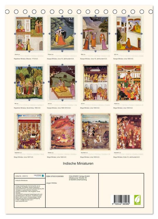 Produktbild: Indische Miniaturen (Tischkalender 2026 DIN A5 hoch), CALVENDO Monatskalender