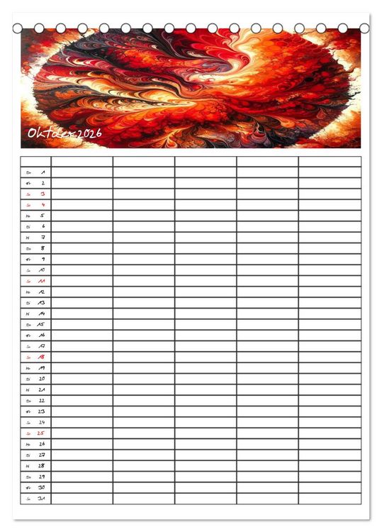 Produktbild: Pouring Art Familienplaner - Durch das Jahr mit KI-kreierter Pouring Kunst (Tischkalender 2026 DIN A5 hoch), CALVENDO Monatskalender