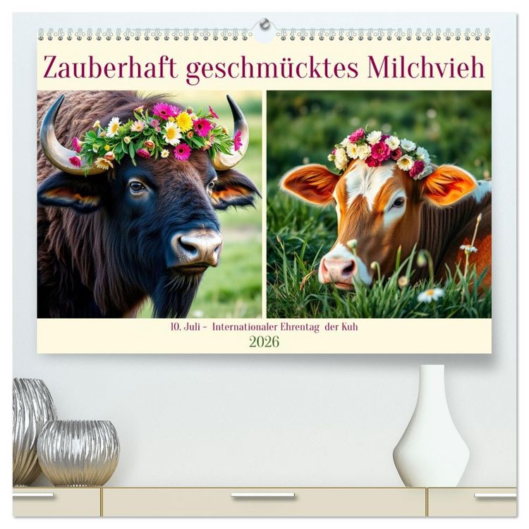 Produktbild: Zauberhaft geschm&uuml;cktes Milchvieh (hochwertiger Premium Wandkalender 2026 DIN A2 quer), Kunstdruck in Hochglanz