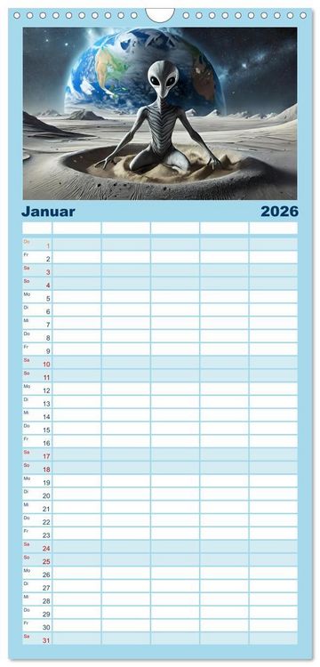 Produktbild: Familienplaner 2026 - Aliens auf Tour mit 5 Spalten (Wandkalender, 21 x 45 cm) CALVENDO