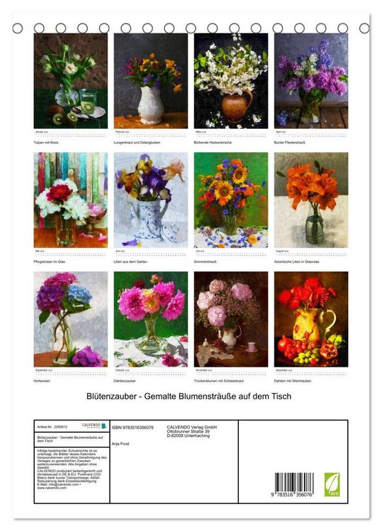 Produktbild: Bl&uuml;tenzauber - Gemalte Blumenstr&auml;u&szlig;e auf dem Tisch (Tischkalender 2026 DIN A5 hoch), CALVENDO Monatskalender