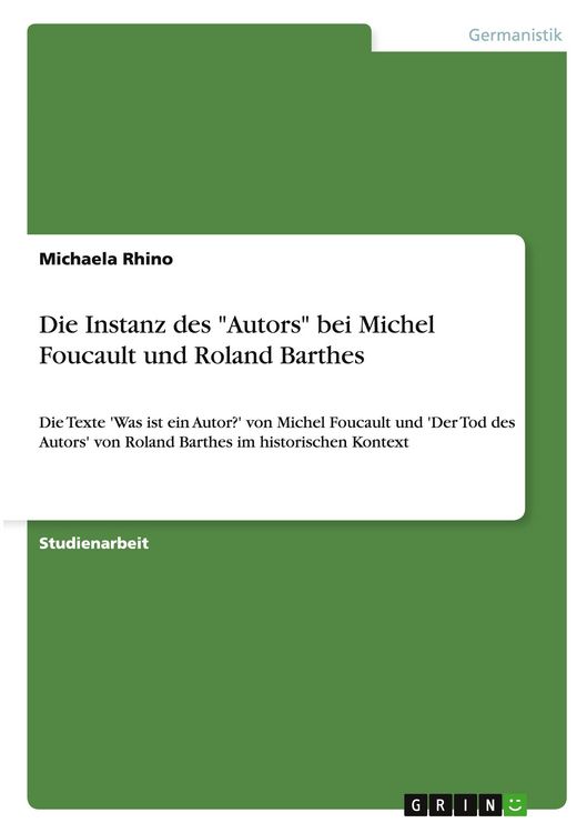 Produktbild: Die Instanz des "Autors" bei Michel Foucault und Roland Barthes