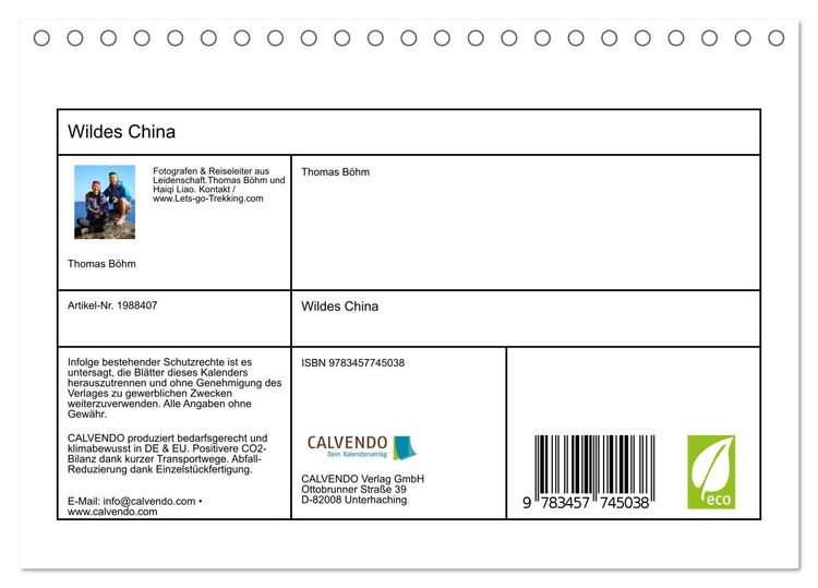 Produktbild: Wildes China (Tischkalender 2026 DIN A5 quer), CALVENDO Monatskalender