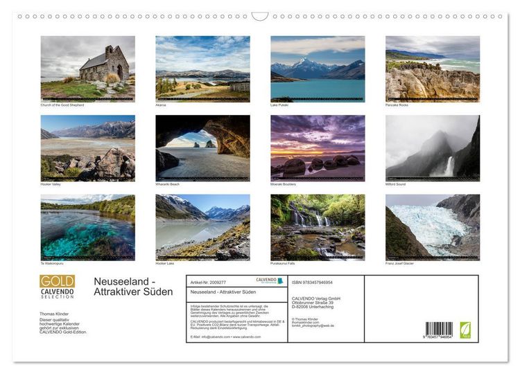 Produktbild: Neuseeland - Attraktiver S&uuml;den (Wandkalender 2026 DIN A2 quer), CALVENDO Monatskalender