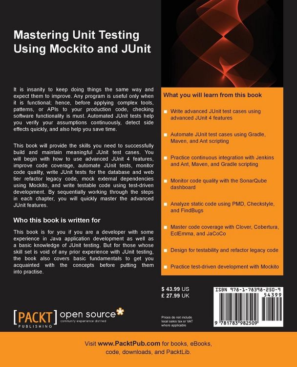 Produktbild: Mastering Unit Testing Using Mockito and JUnit