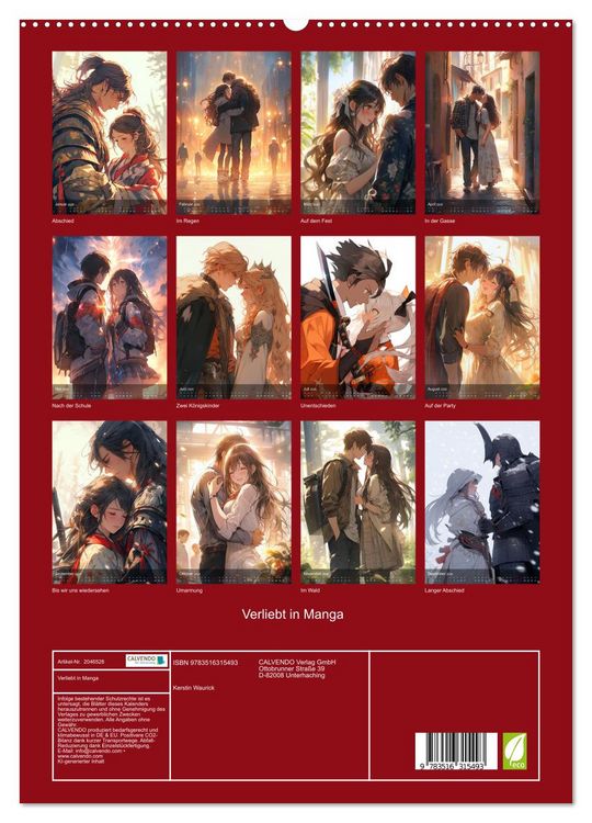Produktbild: Verliebt in Manga (hochwertiger Premium Wandkalender 2026 DIN A2 hoch), Kunstdruck in Hochglanz