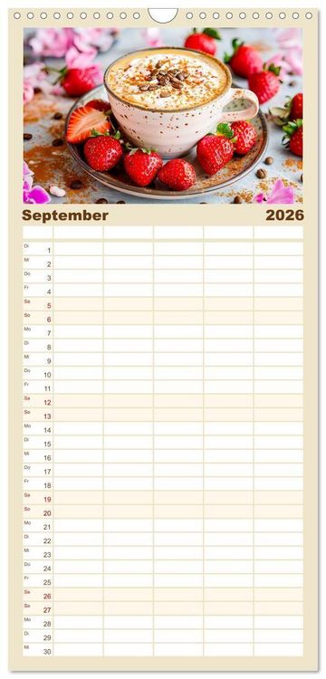 Produktbild: Familienplaner 2026 - Cappuccino, Latte und mehr - Der gro&szlig;e Kaffeekalender mit 5 Spalten (Wandkalender, 21 x 45 cm) CALVENDO