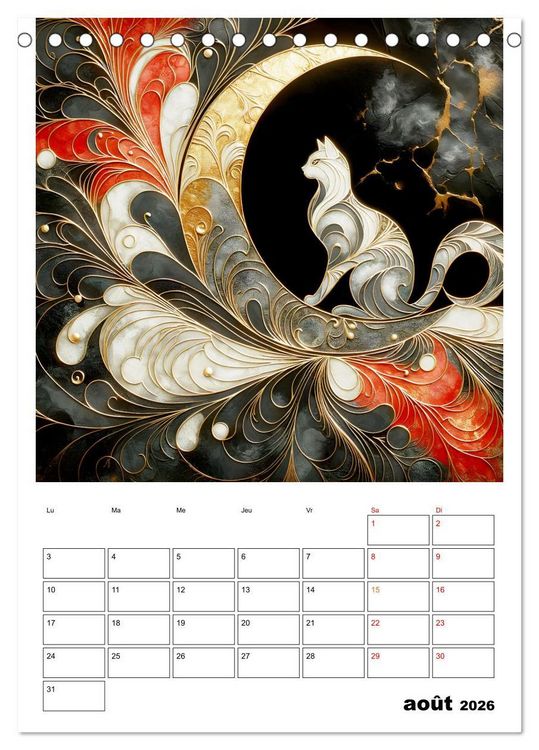 Produktbild: Les chats - Pattes de velours au clair de lune (Calendrier de bureau 2026 DIN A5 horizontal), CALVENDO calendrier mensuel