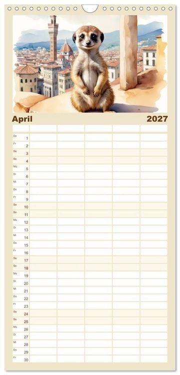 Produktbild: Familienplaner 2027 - Erdm&auml;nnchen in Italien mit 5 Spalten (Wandkalender, 21 x 45 cm) CALVENDO