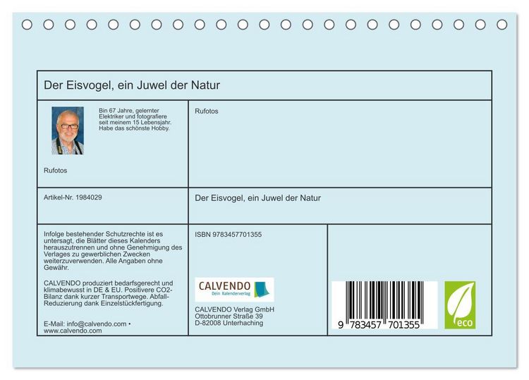 Produktbild: Der Eisvogel, ein Juwel der Natur (Tischkalender 2026 DIN A5 quer), CALVENDO Monatskalender