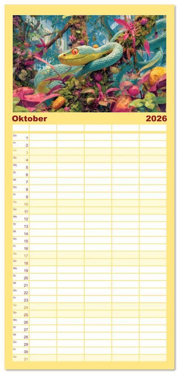 Produktbild: Familienplaner 2026 - Dschungelzauber - Kunstvolle Werke mit 5 Spalten (Wandkalender, 21 x 45 cm) CALVENDO