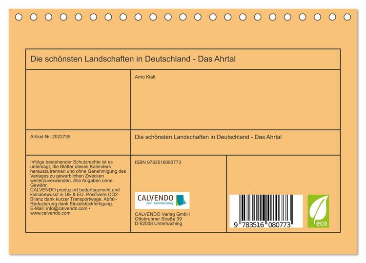 Produktbild: Die sch&ouml;nsten Landschaften in Deutschland - Das Ahrtal (Tischkalender 2026 DIN A5 quer), CALVENDO Monatskalender