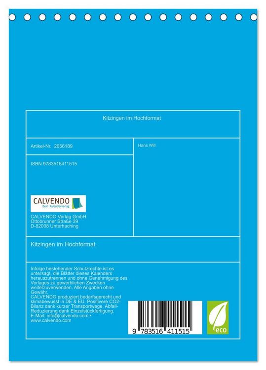 Produktbild: Kitzingen im Hochformat (Tischkalender 2026 DIN A5 hoch), CALVENDO Monatskalender
