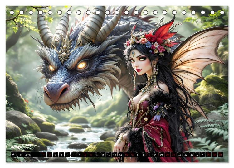 Produktbild: Elves and Dragons - A magical connection (Desk Calendar 2026 DIN A5 landscape), CALVENDO 12 Month DeskCalendar