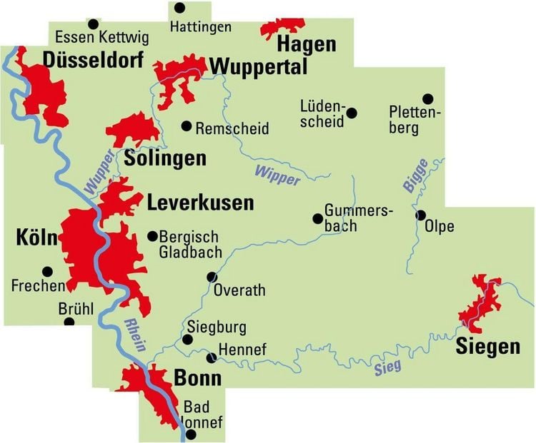 Produktbild: ADFC-Regionalkarte Bergisches Land K&ouml;ln/D&uuml;sseldorf 1:75.000, rei&szlig;- und wetterfest, GPS-Tracks Download