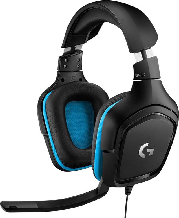 Produktbild: Logitech Gaming G432 Gaming Over Ear Headset kabelgebunden 7.1 Surround Schwarz, Blau Lautstärkeregelung, Mikrofon-Stummschaltung