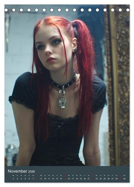 Produktbild: Gothic Girls - d&uuml;stere Frauen in schwarzer Gothic-Kleidung (Tischkalender 2026 DIN A5 hoch), CALVENDO Monatskalender