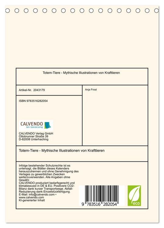 Produktbild: Totem-Tiere - Mythische Illustrationen von Krafttieren (Tischkalender 2026 DIN A5 hoch), CALVENDO Monatskalender