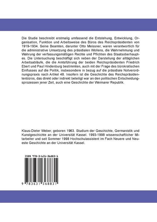 Produktbild: Das B&uuml;ro des Reichspr&auml;sidenten 1919-1934