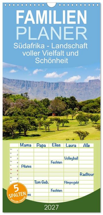 Produktbild: Familienplaner 2027 - S&uuml;dafrika - Landschaft voller Vielfalt und Sch&ouml;nheit mit 5 Spalten (Wandkalender, 21 x 45 cm) CALVENDO