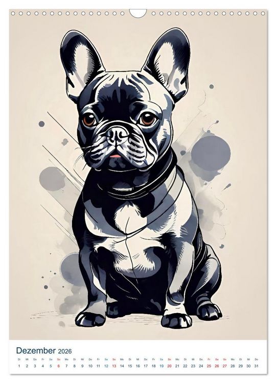 Produktbild: Franz&ouml;sische Bulldoggen. Kunstvoll gestaltete Portraits (Wandkalender 2026 DIN A3 hoch), CALVENDO Monatskalender