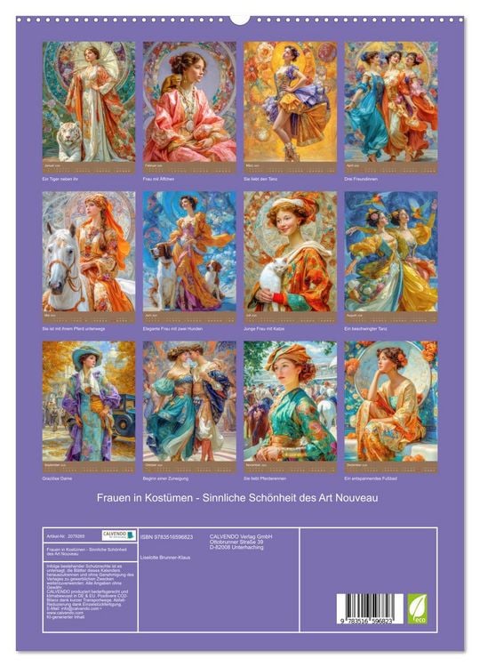 Produktbild: Frauen in Kost&uuml;men - Sinnliche Sch&ouml;nheit des Art Nouveau (hochwertiger Premium Wandkalender 2026 DIN A2 hoch), Kunstdruck in Hochglanz