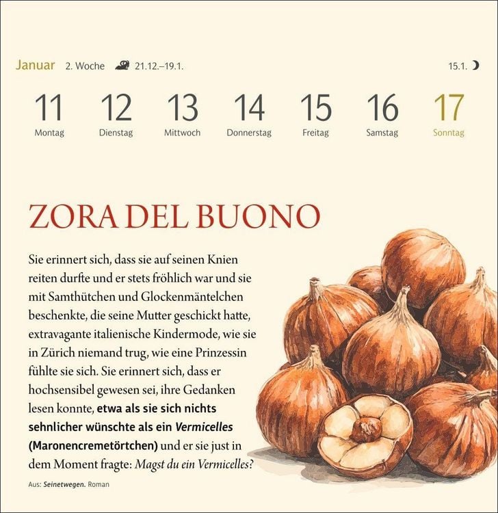 Produktbild: Der kleine literarische K&uuml;chenkalender Premium-Postkartenkalender 2027 - Mit Texten und Rezepten