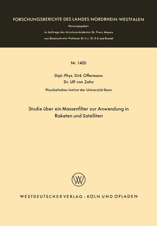 Produktbild: Studie &uuml;ber ein Massenfilter zur Anwendung in Raketen und Satelliten