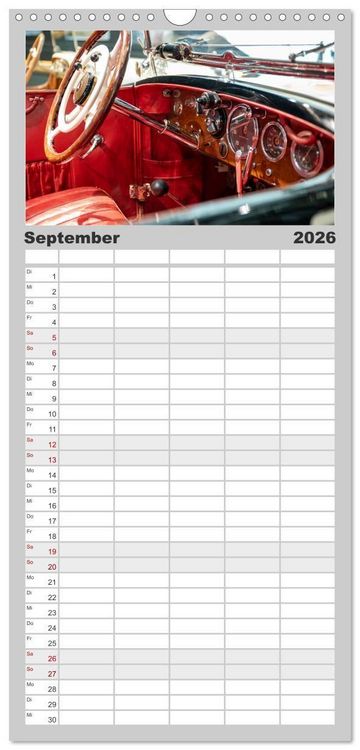Produktbild: Familienplaner 2026 - Einsteigen, bitte! - Innenansichten automobiler Ikonen mit 5 Spalten (Wandkalender, 21 x 45 cm) CALVENDO