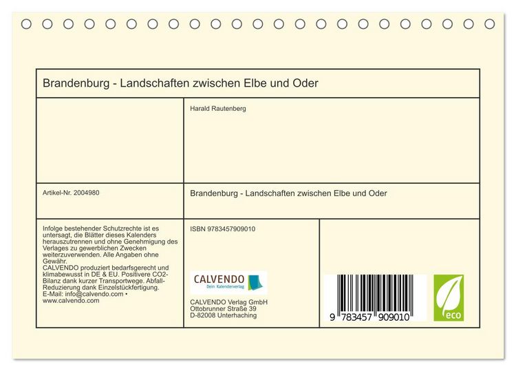 Produktbild: Brandenburg - Landschaften zwischen Elbe und Oder (Tischkalender 2026 DIN A5 quer), CALVENDO Monatskalender