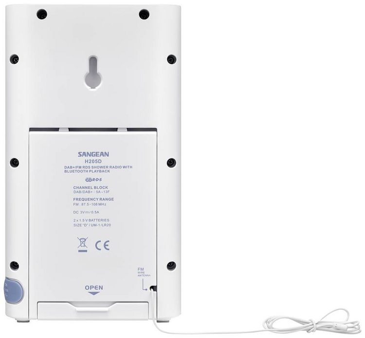 Produktbild: Sangean H205 Badradio DAB+, UKW Bluetooth&reg; wasserdicht Wei&szlig;